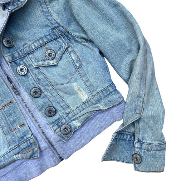 Z Cavaricci Size XS Cropped Denim Jacket Sweatshirt Hoodie Combo Layered - Picture 5 of 8